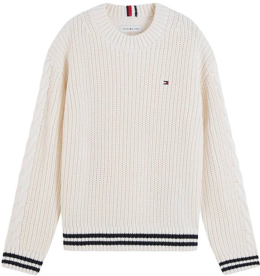 Tommy Hilfiger gebreide trui ivoor Wit Jongens Katoen Ronde hals Effen