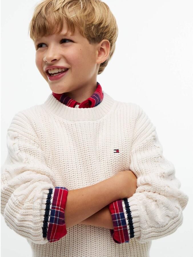 Tommy Hilfiger gebreide trui ivoor Wit Jongens Katoen Ronde hals Effen - Foto 2