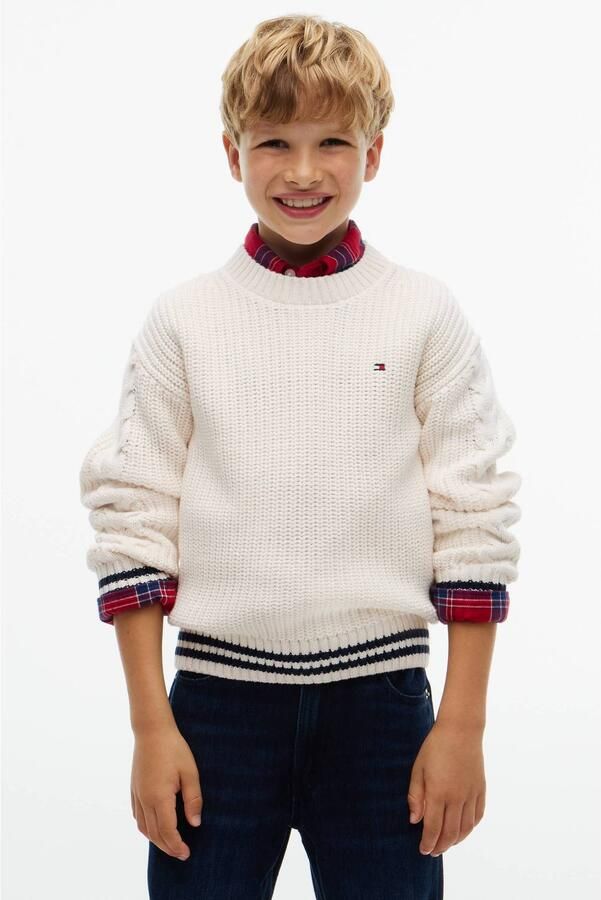 Tommy Hilfiger gebreide trui ivoor Wit Jongens Katoen Ronde hals Effen - Foto 3
