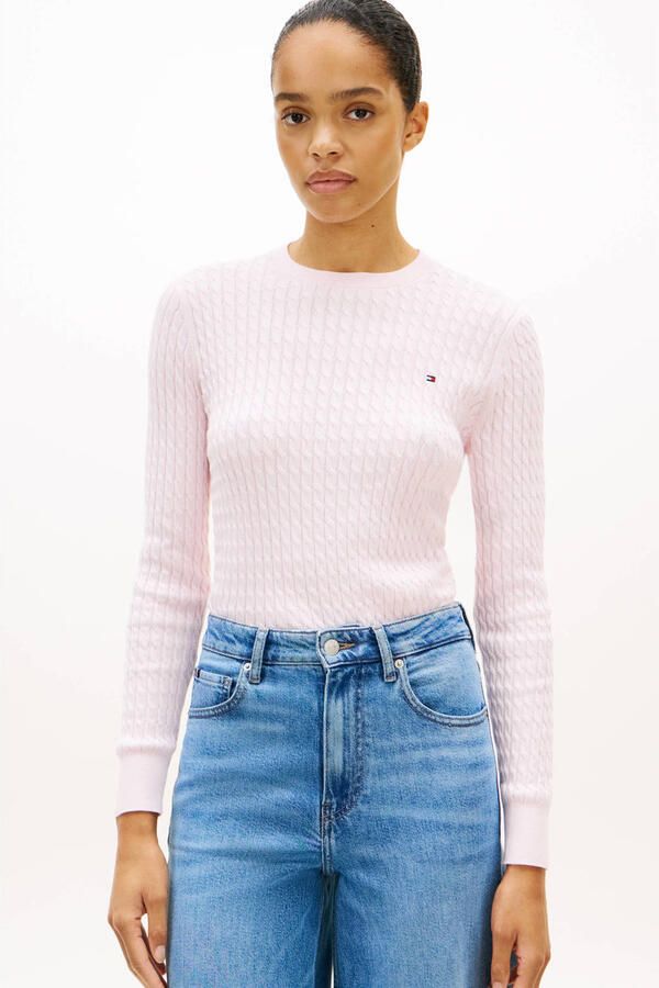 Tommy Hilfiger gebreide trui met kabels lichtroze - Foto 2
