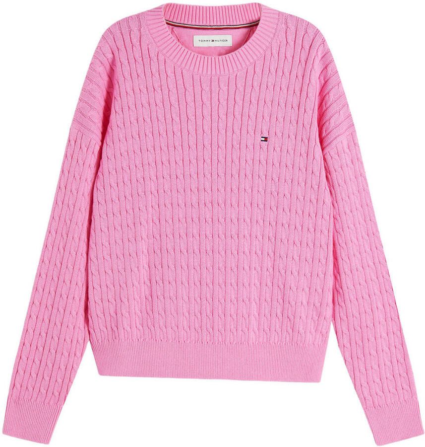 Tommy Hilfiger gebreide trui met kabels roze