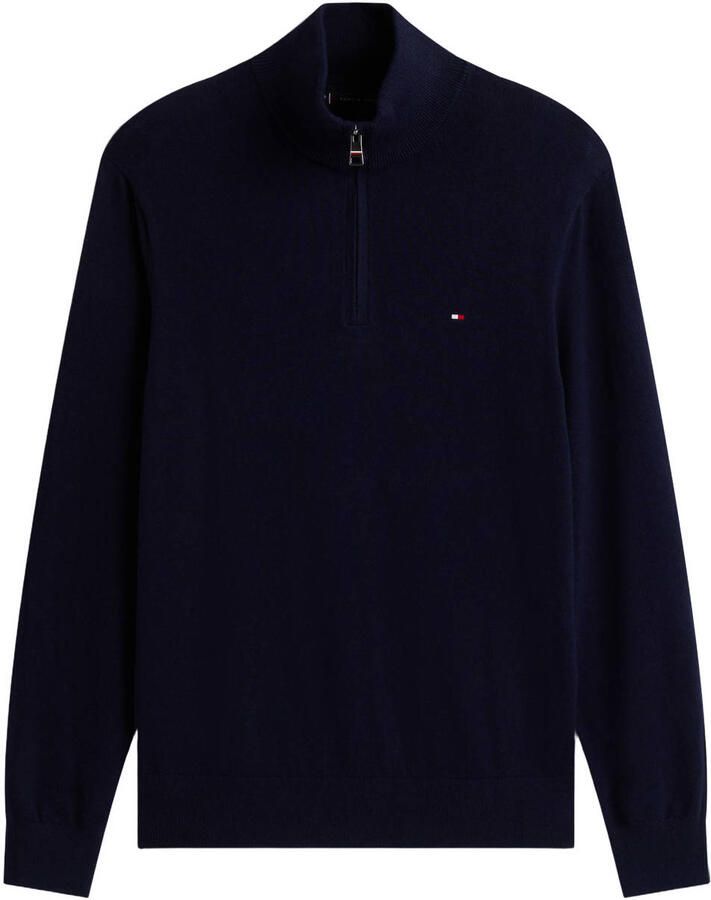Tommy Hilfiger Blauwe Pima Organisch Katoen Kasjmier Zip Mock Gebreid Blue Heren