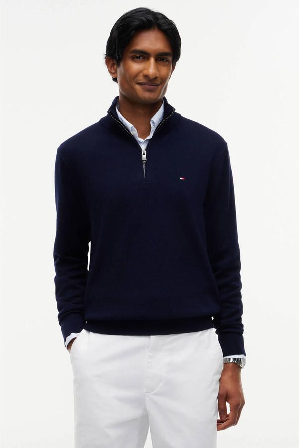 Tommy Hilfiger Blauwe Pima Organisch Katoen Kasjmier Zip Mock Gebreid Blue Heren - Foto 3