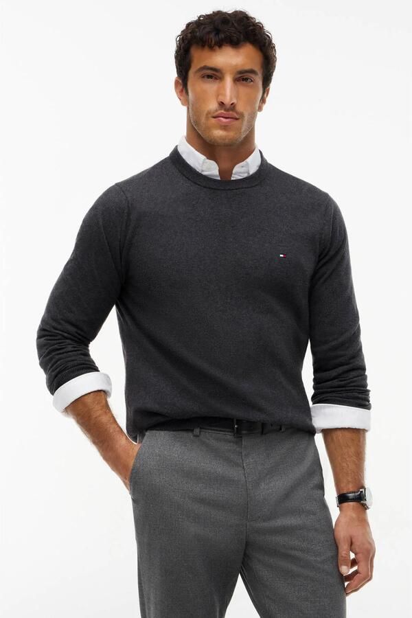 TOMMY HILFIGER Heren Truien & Vesten Pima Org Ctn Cashmere Crew Neck Donkergrijs - Foto 2