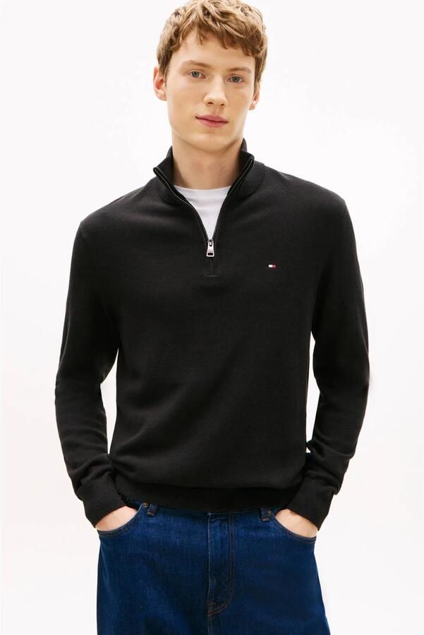 TOMMY HILFIGER Heren Truien & Vesten Pima Org Ctn Cashmere Zip Mock Zwart - Foto 2