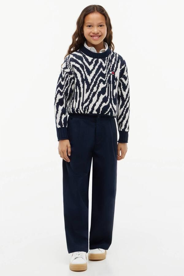 Tommy Hilfiger gebreide trui met print donkerblauw wit Meisjes Katoen Ronde hals - Foto 3