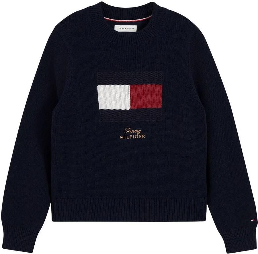 Tommy Hilfiger gebreide trui met wol donkerblauw Meisjes Katoen Logo