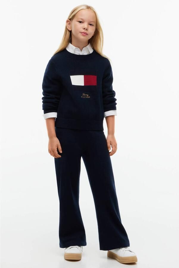 Tommy Hilfiger gebreide trui met wol donkerblauw Meisjes Katoen Logo - Foto 2
