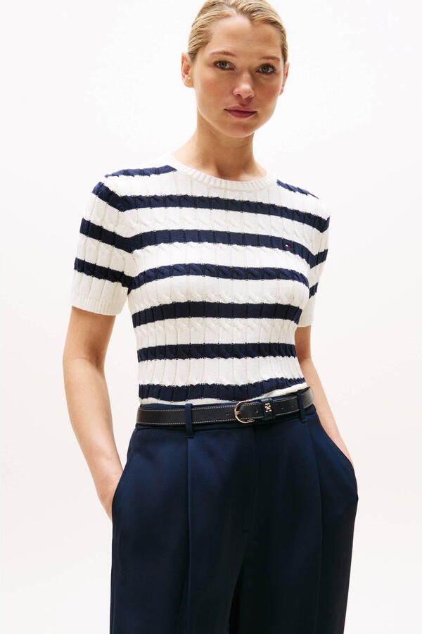 Tommy Hilfiger Trui met korte mouwen CO CABLE MID GG S S C-NK SWT