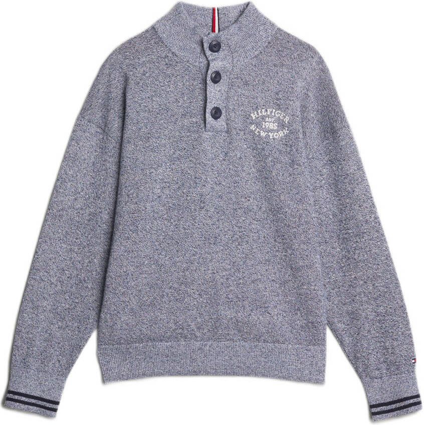 Tommy Hilfiger gemêleerde trui donkerblauw wit Jongens Katoen Opstaande kraag 128