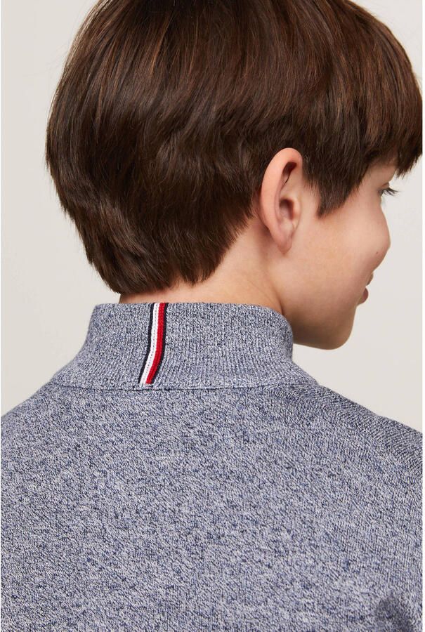 Tommy Hilfiger gemêleerde trui donkerblauw wit Jongens Katoen Opstaande kraag 128 - Foto 2
