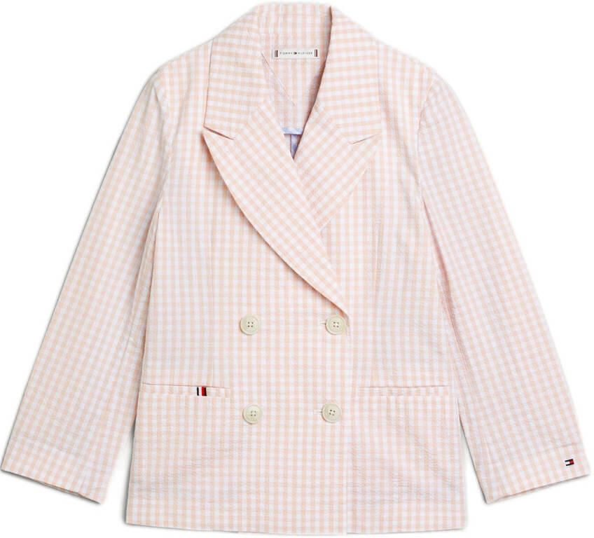 Tommy Hilfiger geruite blazer lichtroze wit Meisjes Katoen Reverskraag 152