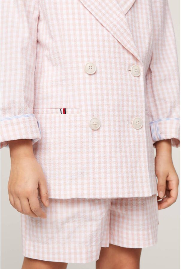 Tommy Hilfiger geruite blazer lichtroze wit Meisjes Katoen Reverskraag 140 - Foto 2