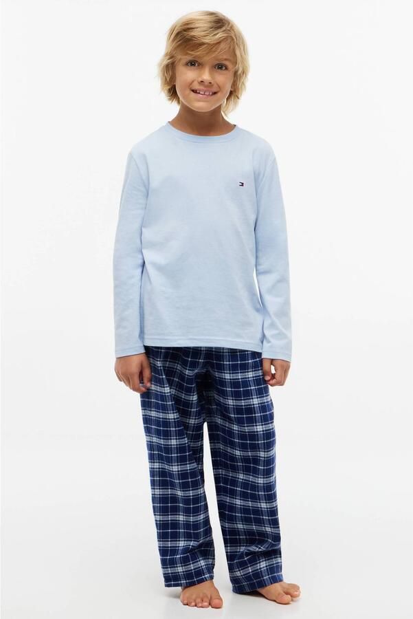 Tommy Hilfiger geruite pyjama lichtblauw donkerblauw Jongens Katoen Ronde hals - Foto 3