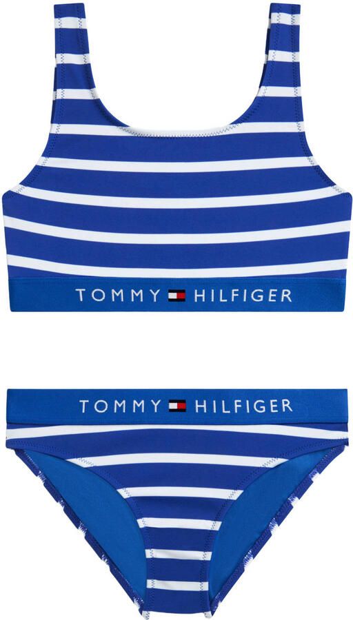 Tommy Hilfiger gestreepte crop bikini met logo blauw wit