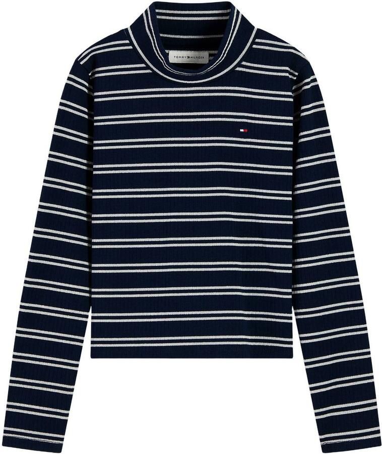 Tommy Hilfiger gestreepte longsleeve donkerblauw wit Meisjes Stretchkatoen Ronde hals