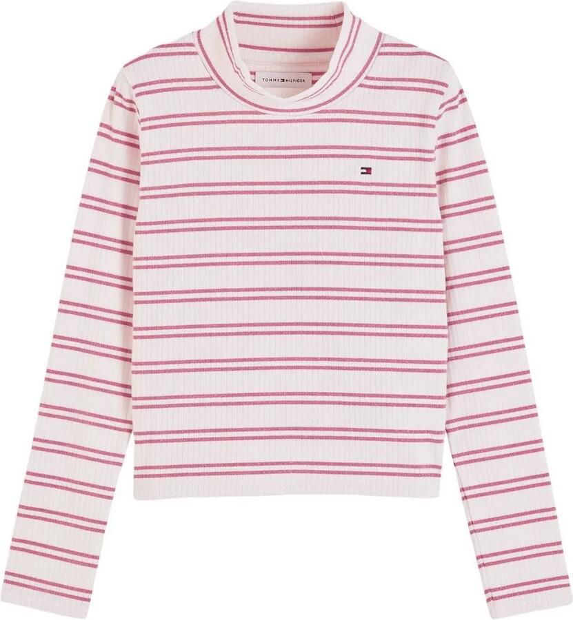 Tommy Hilfiger gestreepte longsleeve roze wit Meisjes Stretchkatoen Ronde hals