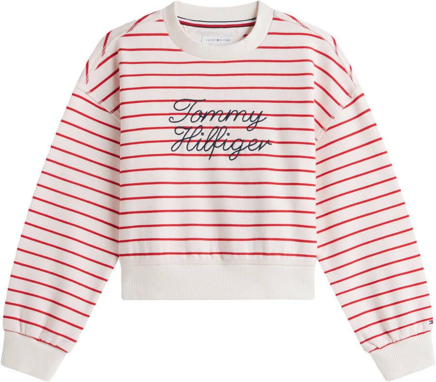 Tommy Hilfiger gestreepte sweater met tekst en borduursels rood
