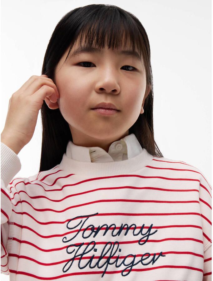 Tommy Hilfiger gestreepte sweater met tekst en borduursels rood - Foto 2