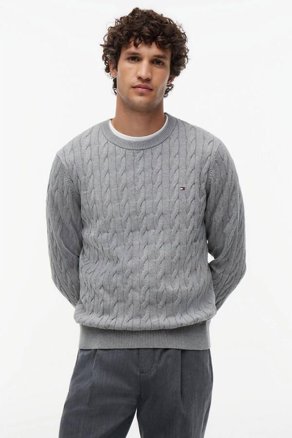Tommy Hilfiger Gebreide trui CLASSIC CABLE CREW NECK met structuurbreisel en vlaglabel - Foto 3
