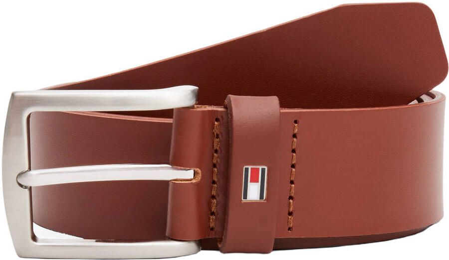 Tommy Hilfiger Leren riem DENTON 3 5 Robuuste leren riem met vlaglabel zilverkleurige gesp verstelbaar