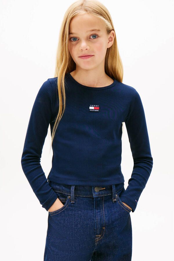 Tommy Hilfiger longsleeve donkerblauw rib gebreid - Foto 3