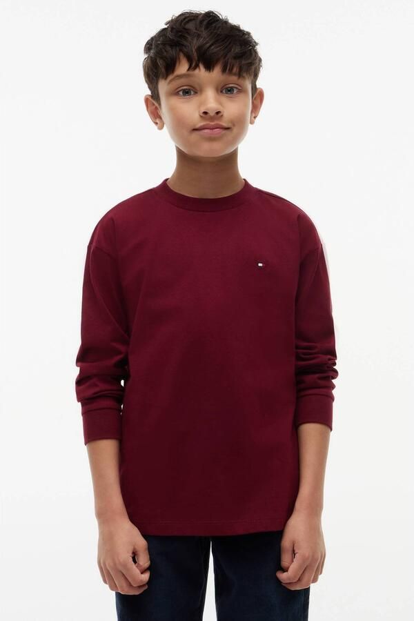 Tommy Hilfiger longsleeve donkerrood Jongens Katoen Ronde hals Effen - Foto 3