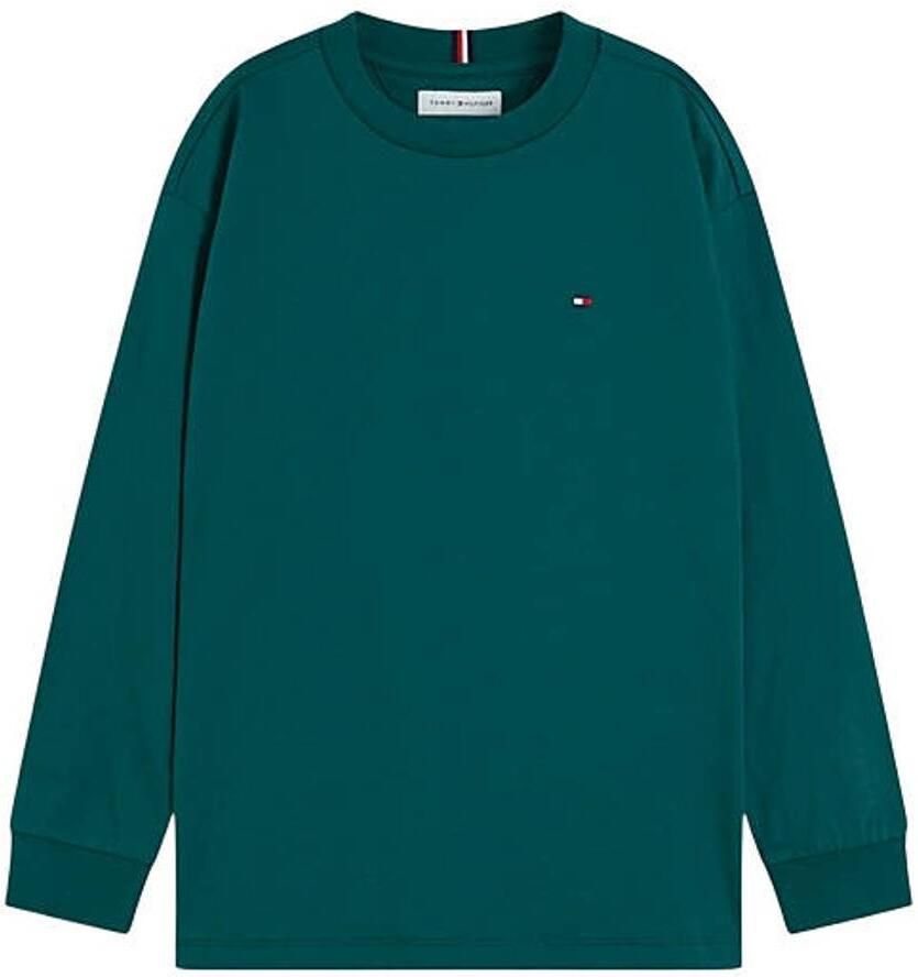 Tommy Hilfiger longsleeve groen Jongens Katoen Ronde hals Effen