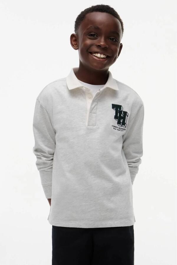 Tommy Hilfiger longsleeve lichtgrijs Jongens Katoen Polokraag Effen - Foto 3