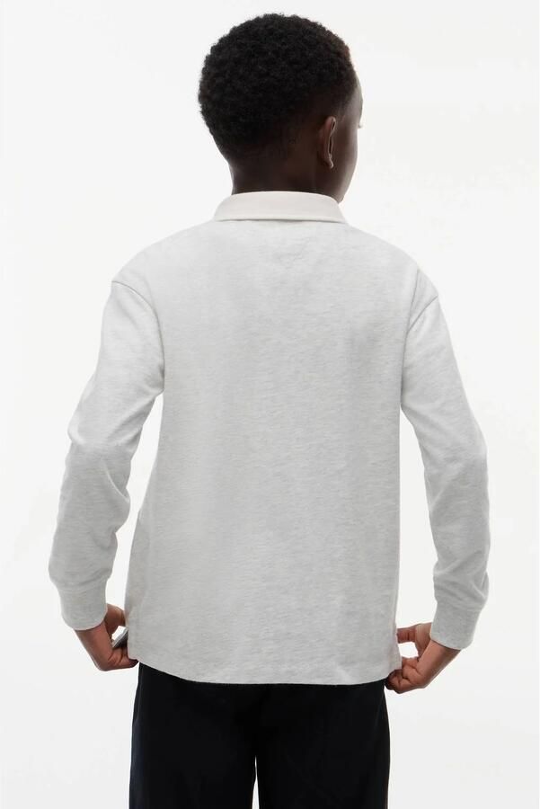 Tommy Hilfiger longsleeve lichtgrijs Jongens Katoen Polokraag Effen - Foto 2