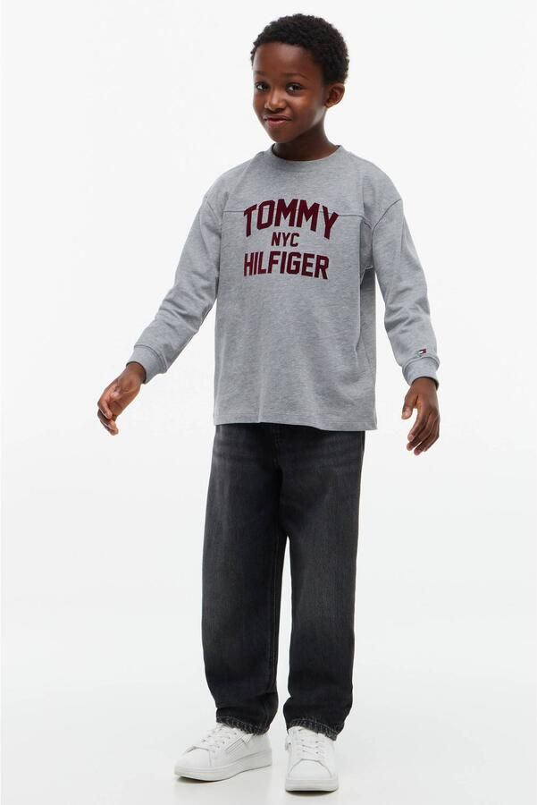 Tommy Hilfiger longsleeve met logo grijs Jongens Katoen Ronde hals Logo - Foto 3