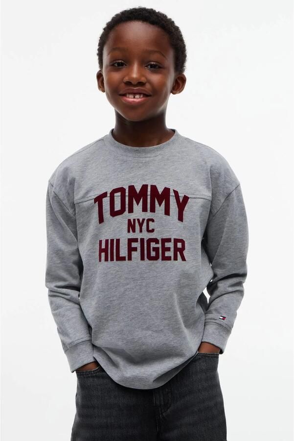 Tommy Hilfiger longsleeve met logo grijs Jongens Katoen Ronde hals Logo - Foto 2