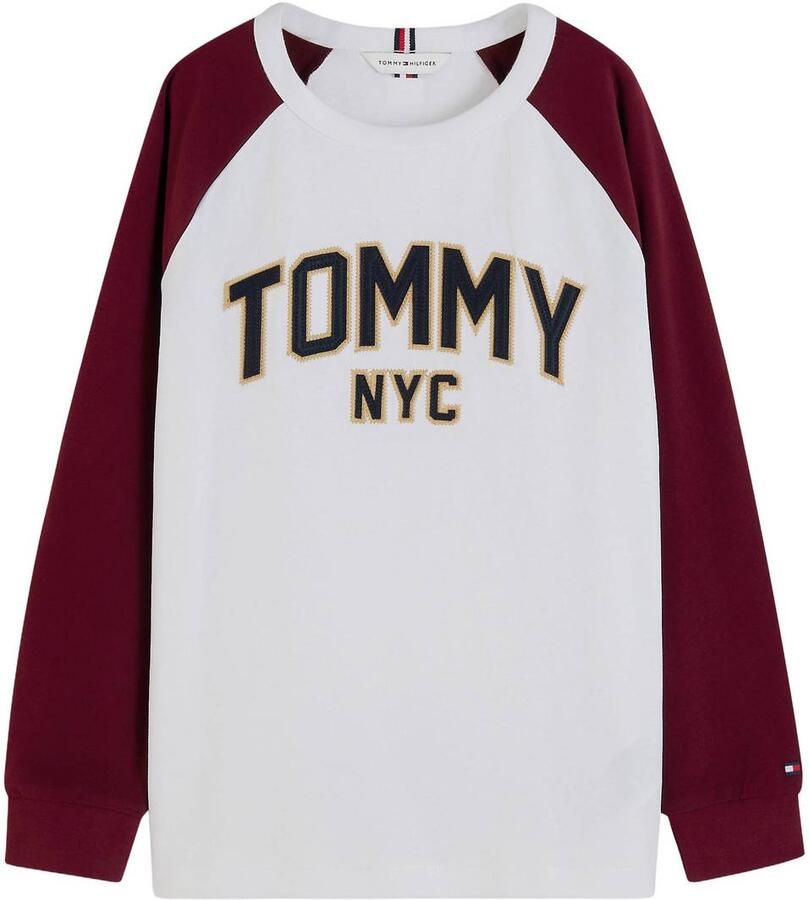 Tommy Hilfiger longsleeve met tekst wit donkerrood Jongens Katoen Ronde hals