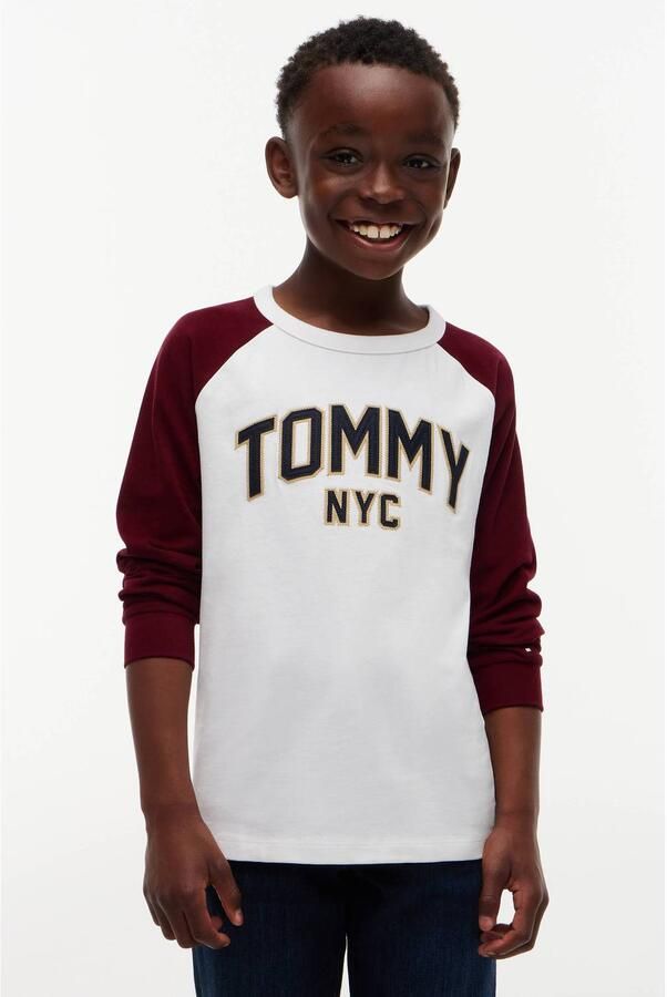 Tommy Hilfiger longsleeve met tekst wit donkerrood Jongens Katoen Ronde hals - Foto 3