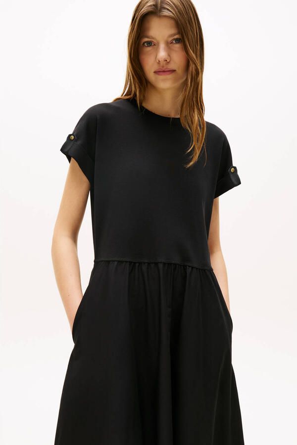 Tommy Hilfiger Fit-and-flare midi jurk met goudkleurige knopen