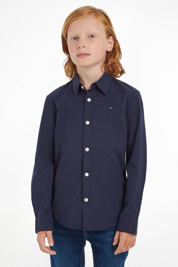 Tommy Hilfiger Overhemd met lange mouwen SOLID STRETCH POPLIN SHIRT L S met logo-borduurwerk voor kinderen tot 16 jaar