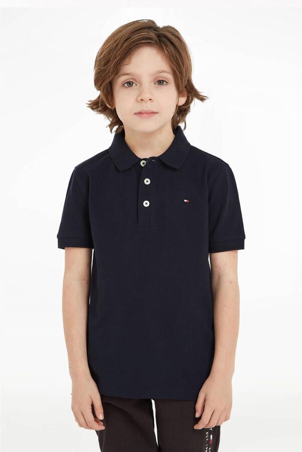 Tommy Hilfiger piqué polo donkerblauw Jongens Stretchkatoen Polokraag Effen 104 - Foto 2