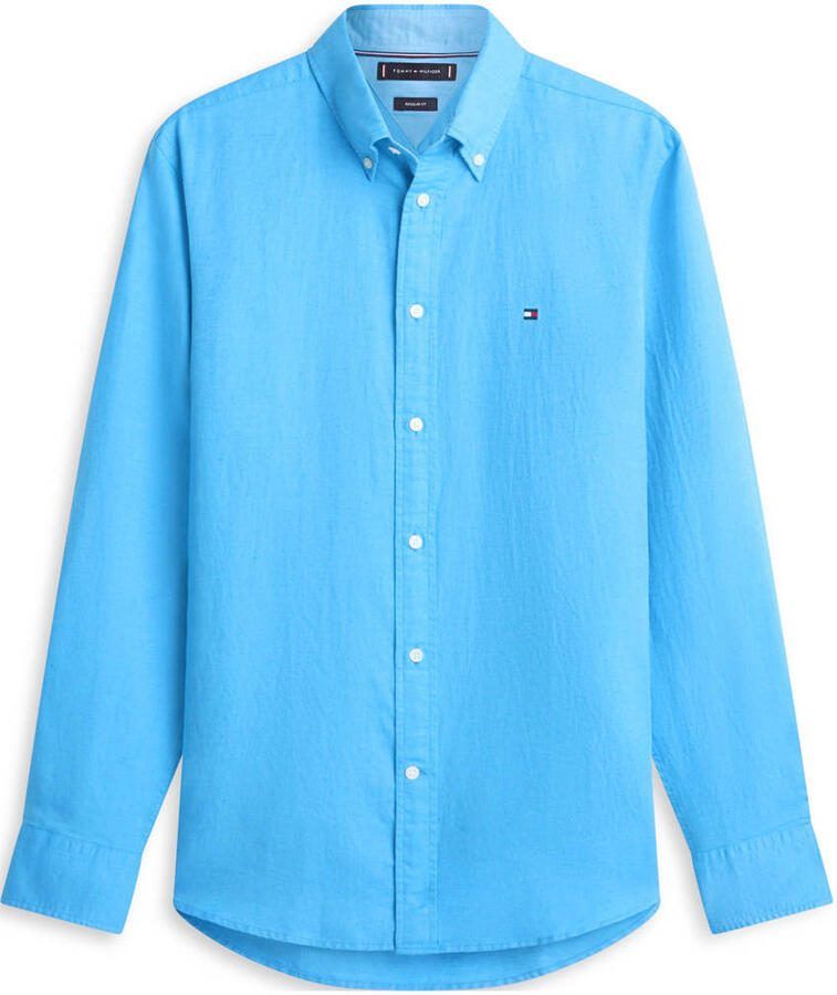 Tommy Hilfiger regular casual overhemd met linnen blauw