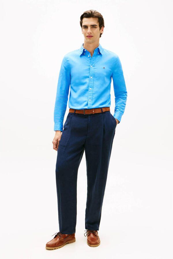 Tommy Hilfiger regular casual overhemd met linnen blauw - Foto 3