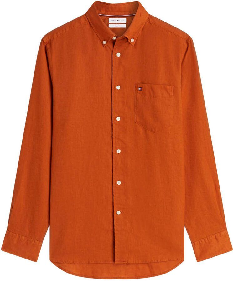 Tommy Hilfiger regular casual overhemd met linnen oranje