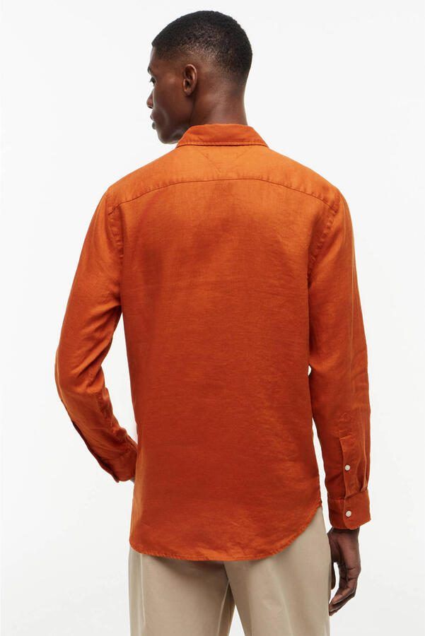 Tommy Hilfiger regular casual overhemd met linnen oranje - Foto 2