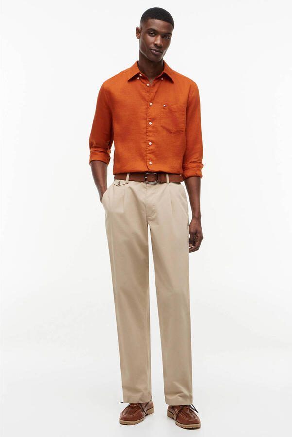 Tommy Hilfiger regular casual overhemd met linnen oranje - Foto 3