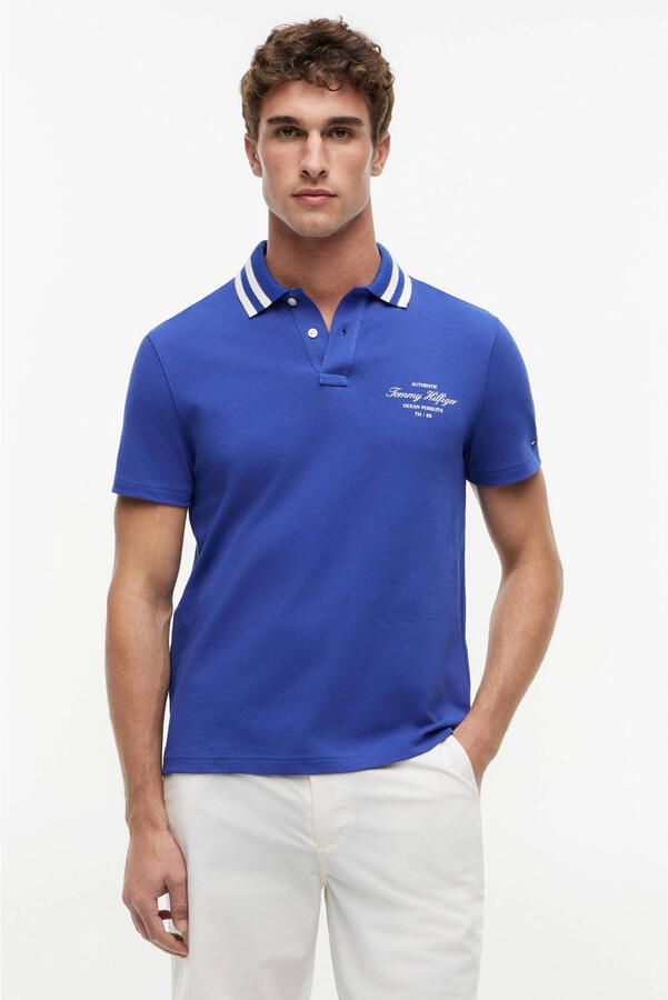 Tommy Hilfiger regular fit polo met logo blauw - Foto 3