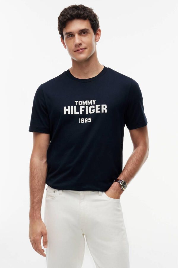 Tommy Hilfiger regular fit T-shirt met print donkerblauw - Foto 3
