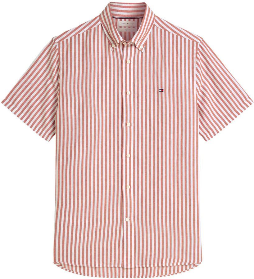 Tommy Hilfiger regular gestreept casual overhemd met linnen donker oranje