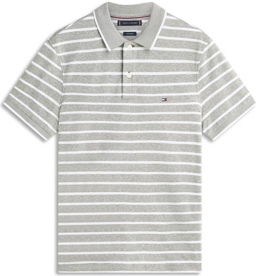 Tommy Hilfiger regular gestreepte polo met linnen fijn gebreid grijsgroen - Foto 5