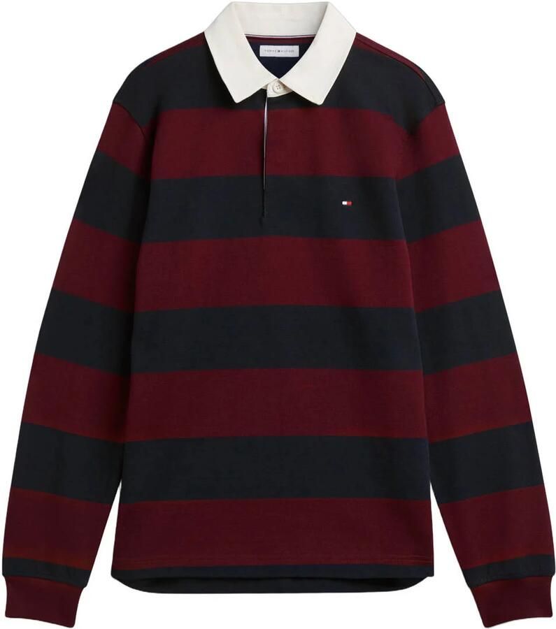 Tommy Hilfiger Rugby regular fit gestreepte sweater bordeaux donkerblauw