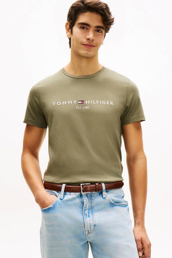 Tommy Hilfiger slim T-shirt donkergroen - Foto 3
