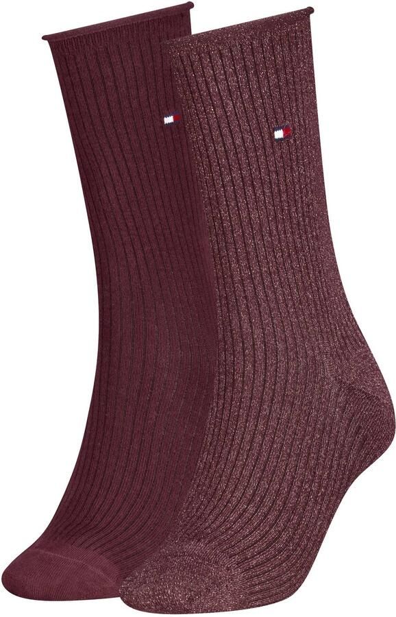 Tommy Hilfiger Sokken van katoenmix met gestikt logo in set van 2 model 'WOMEN SOCK 2P LUREX RO'