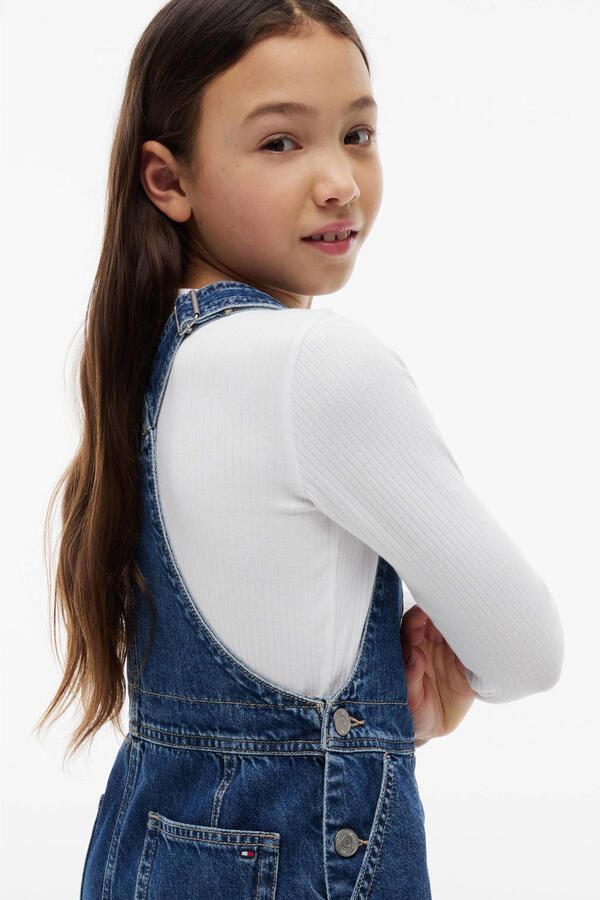 Tommy Hilfiger spijkerjurk met logo blauw Meisjes Denim Vierkante hals - Foto 3